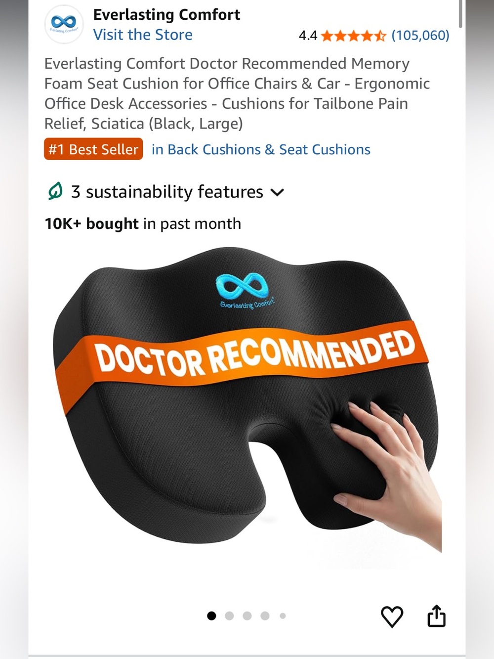NEW Everlasting Comfort Memory Foam Seat Cushion for Office & Car, Pain relief